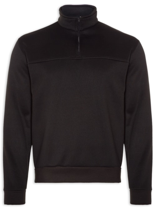 Blusa Masculina Gola Alta Meio Zíper Moletom Felpado - Preto