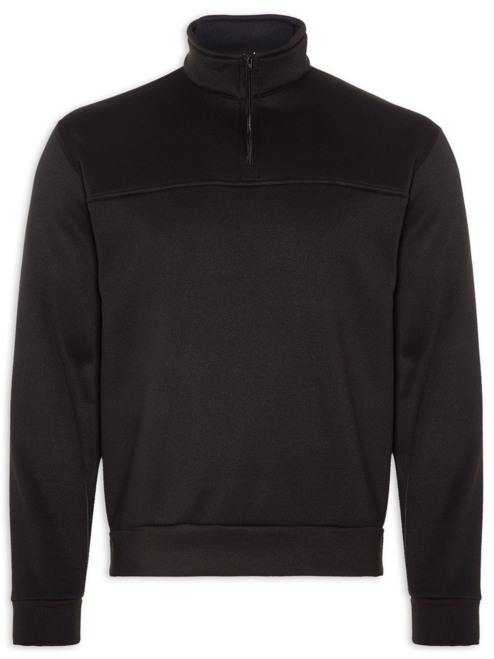 Blusa Masculina Gola Alta Meio Zíper Moletom Felpado Preto Basiq Men