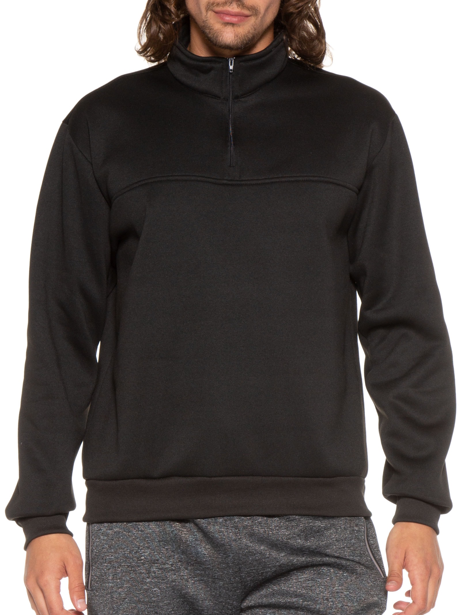 Blusa Masculina Gola Alta Meio Zíper Moletom Felpado Preto Basiq Men