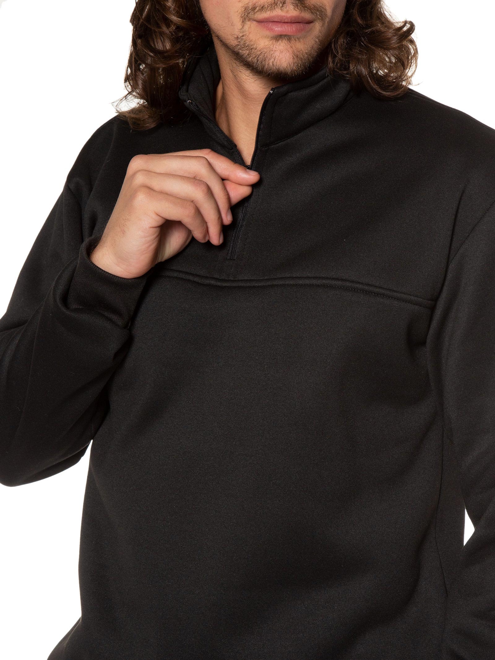 Blusa Masculina Gola Alta Meio Zíper Moletom Felpado Preto Basiq Men