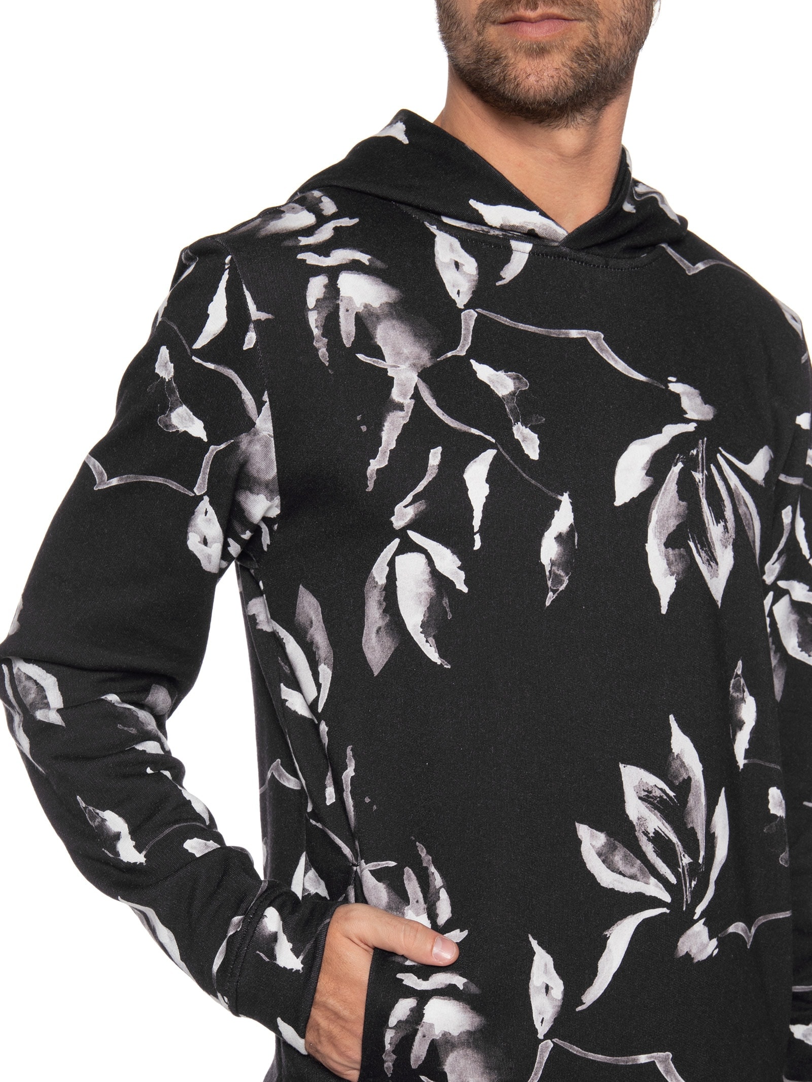 Blusa Masculina Hoodie Moletom Estampado Cerejeira Preto Reserva