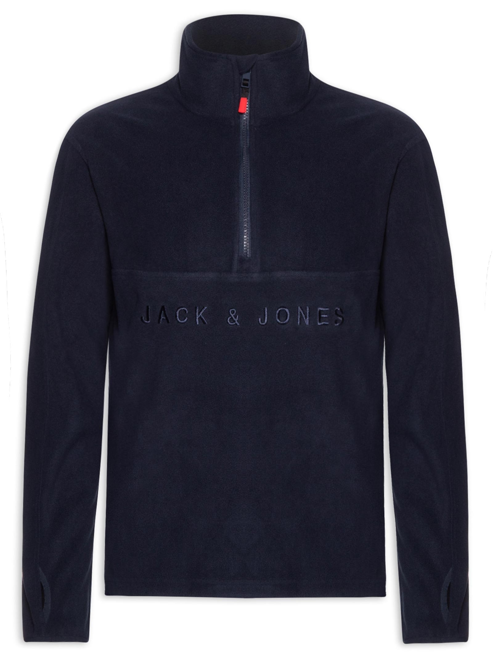 Blusa Masculina Jjalpes Half Zip Fleece Logo Azul Jack & Jones