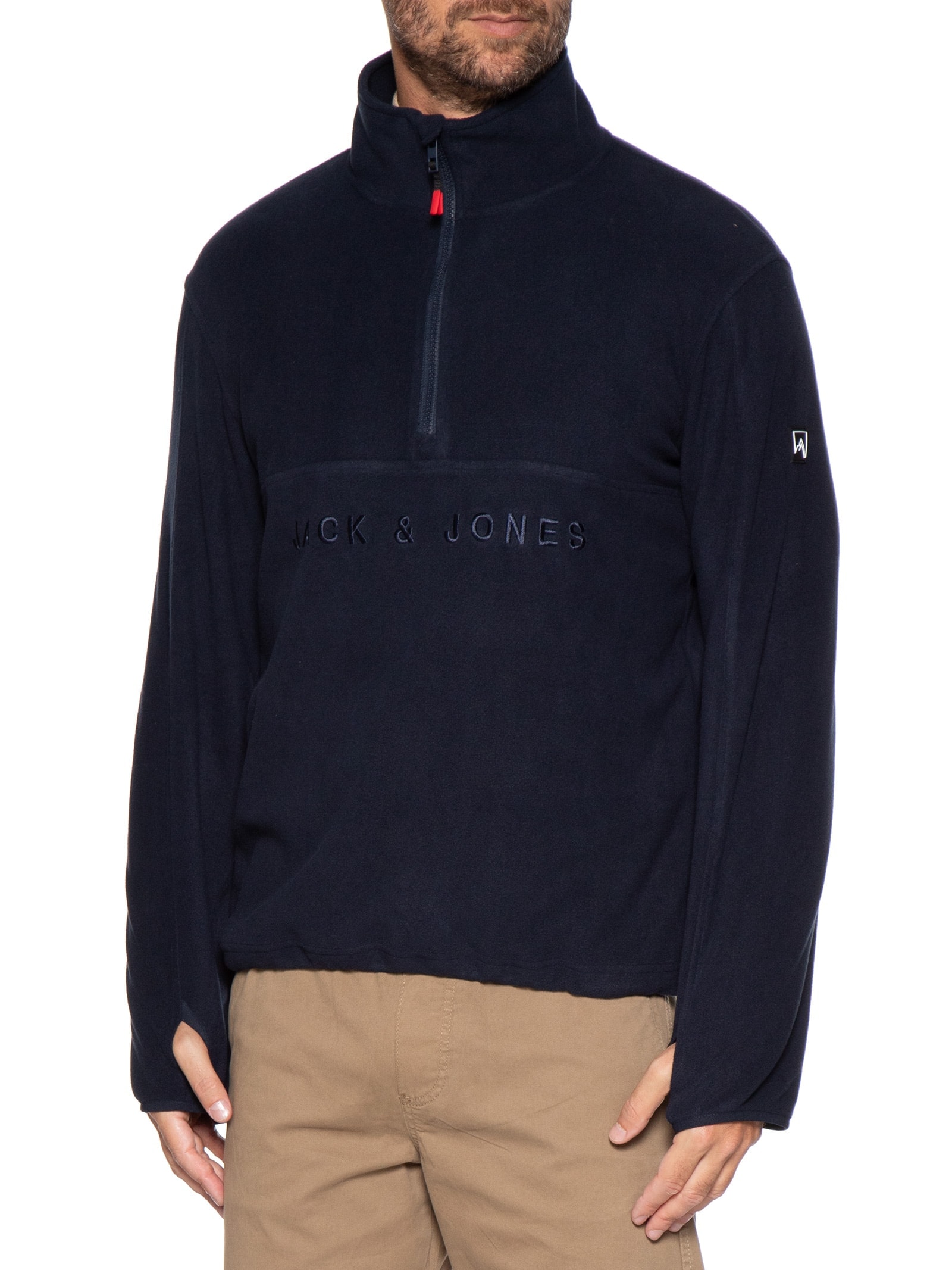 Blusa Masculina Jjalpes Half Zip Fleece Logo Azul Jack & Jones