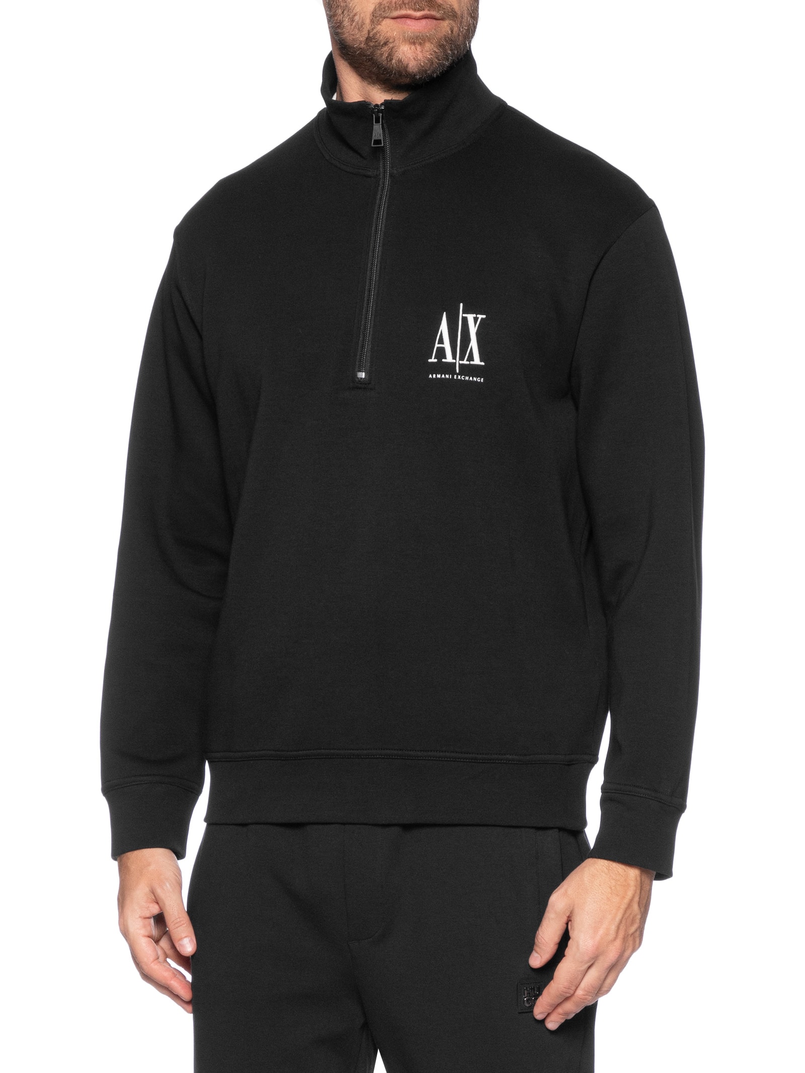 Armani Exchange - Blusa Masculina Moletom Gola Hal Zip - Preto