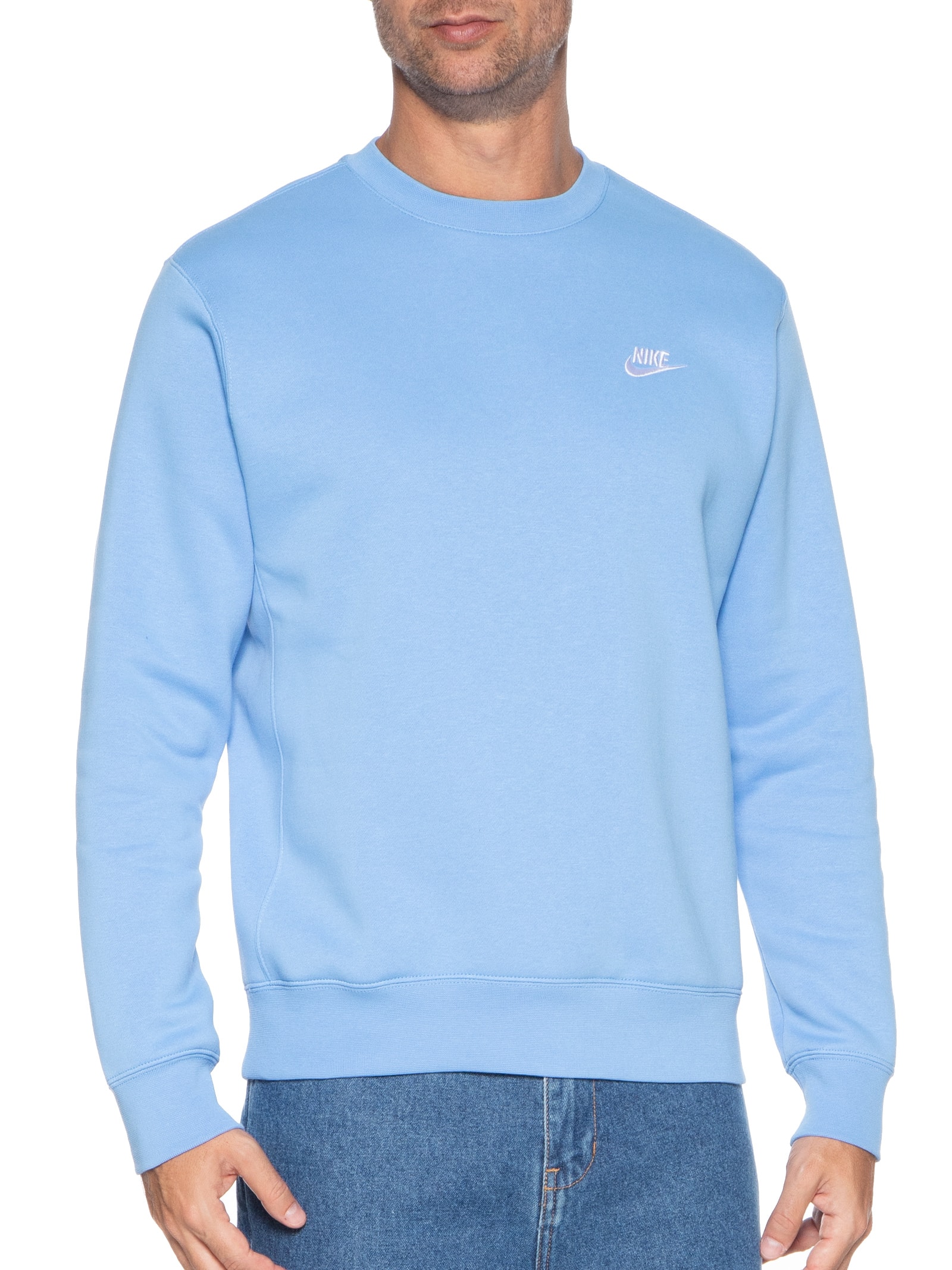 Nike - Blusa Masculina Moletom Manga Longa Nsw Club Crw - Azul