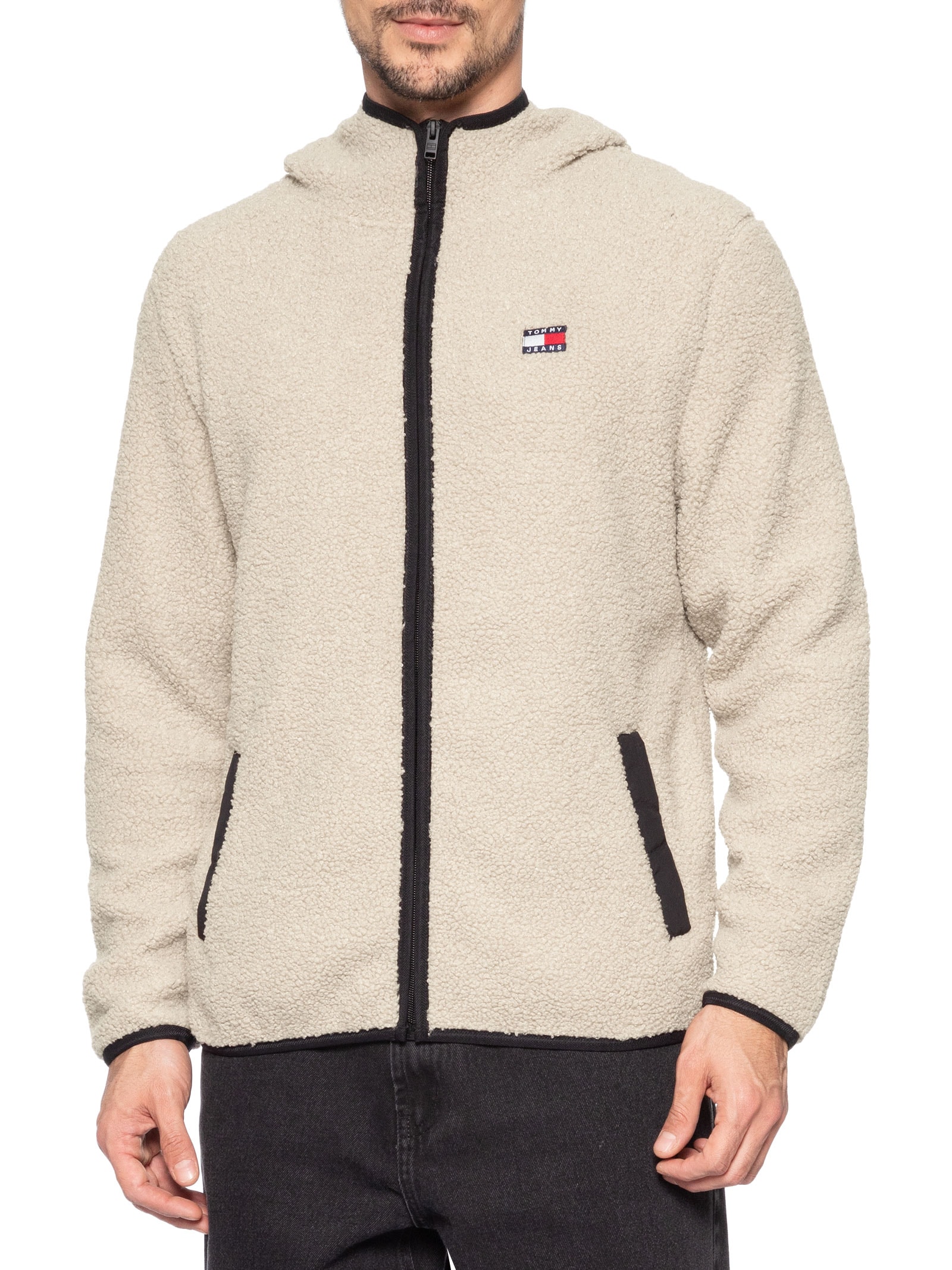 Blusa Masculina Regular Fit Badge Teddy Em Fleece Bege Tommy Jeans