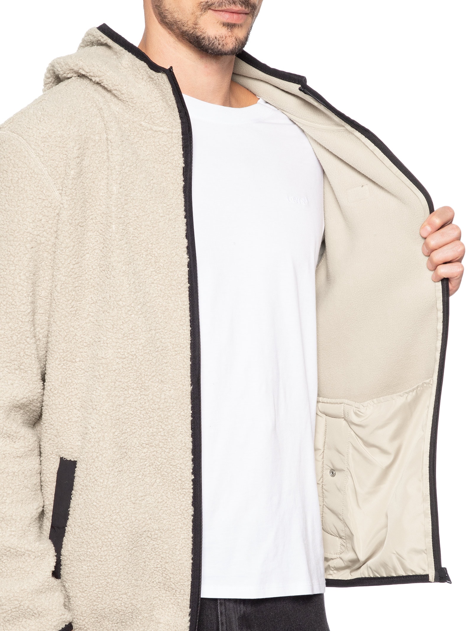 Blusa Masculina Regular Fit Badge Teddy Em Fleece Bege Tommy Jeans