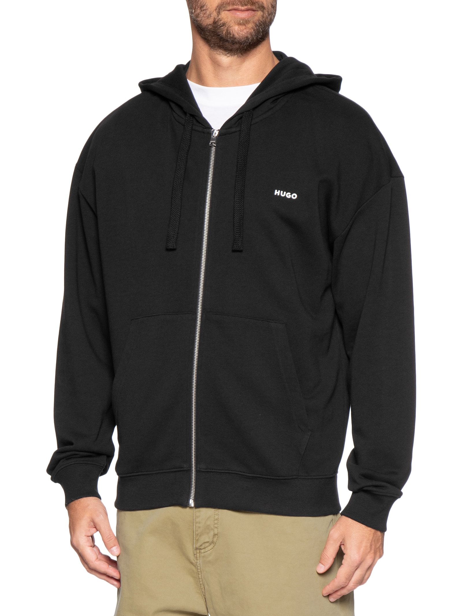 Blusa Masculina Relaxed-Fit Hooded Zip-Up Dapozip Preto Hugo