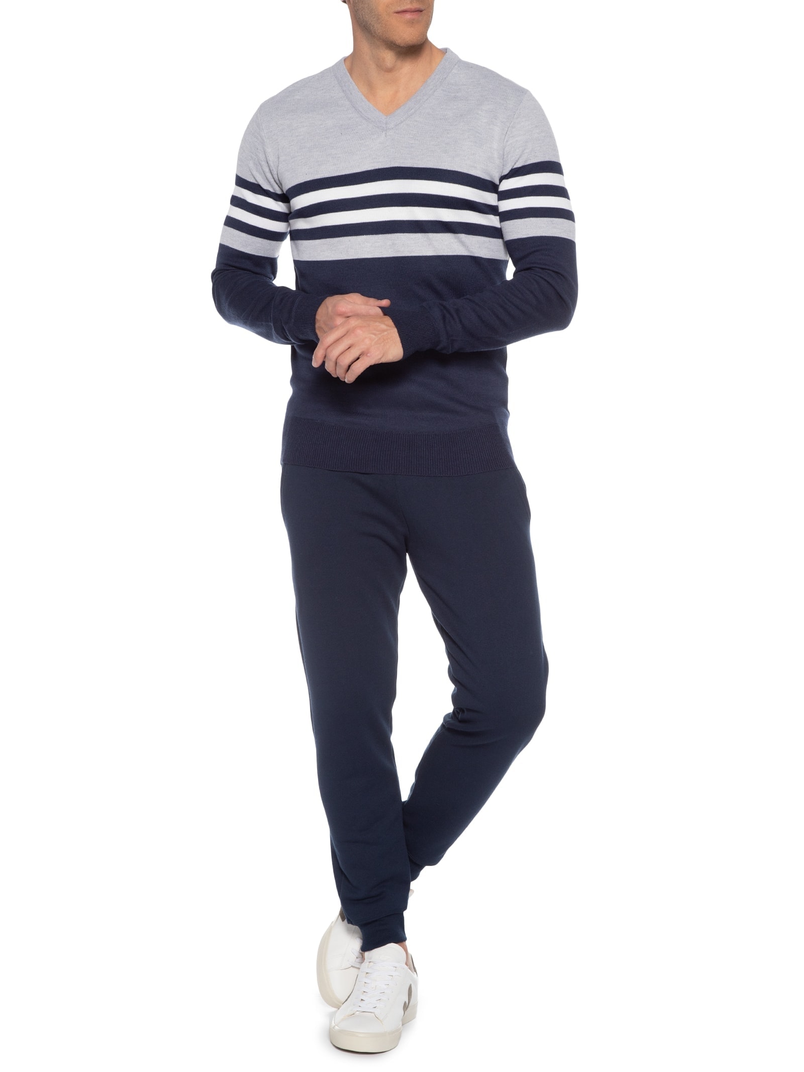 Blusa Masculina Tricot Listra Peito Cinza Basiq Men