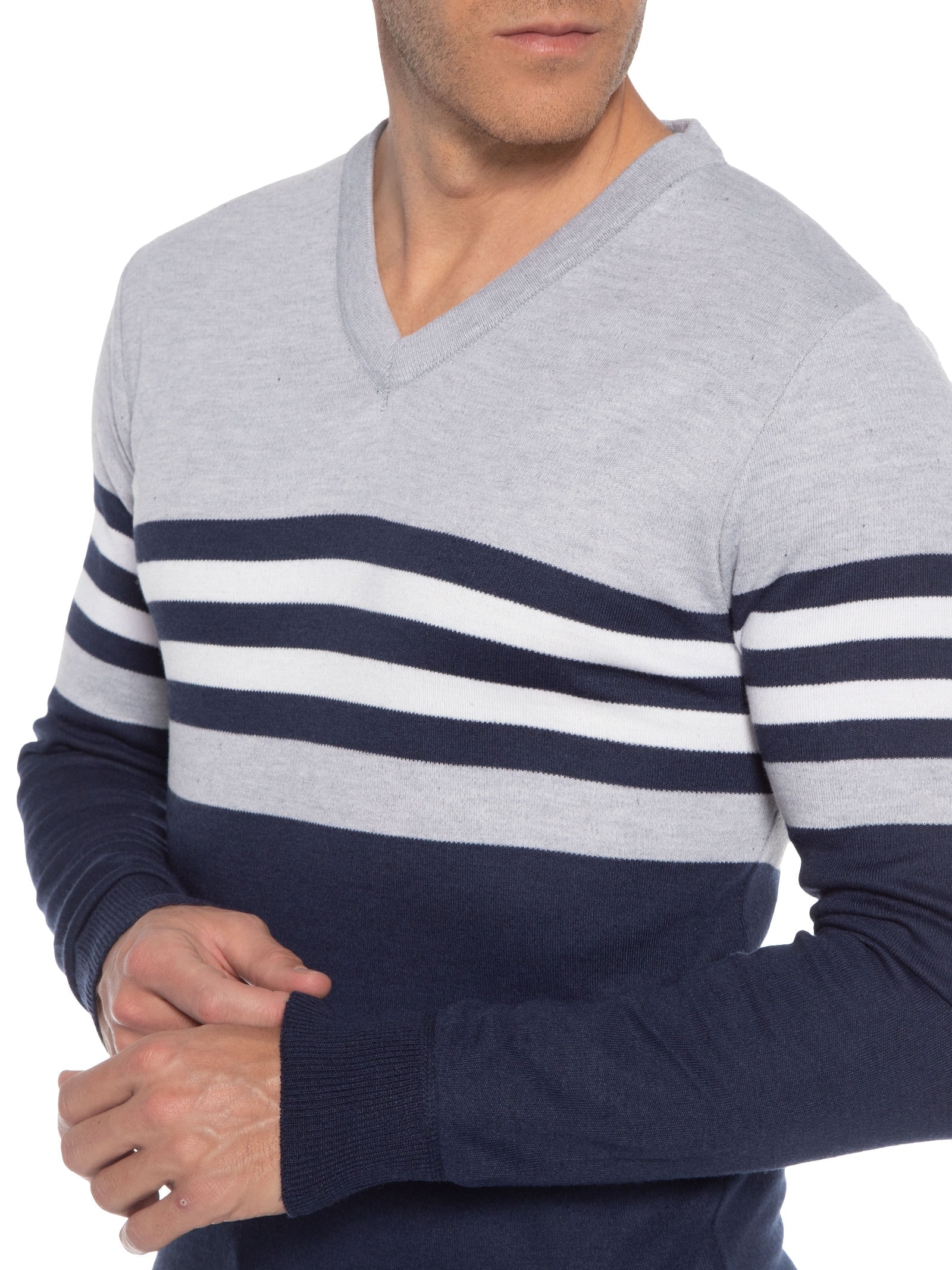 Blusa Masculina Tricot Listra Peito Cinza Basiq Men