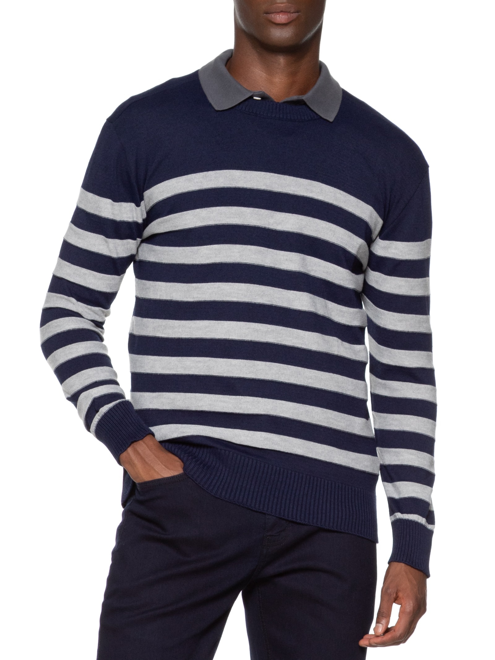 Blusa Masculina Tricot Listra Textura Azul Reserva