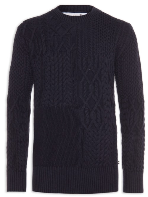 Blusa Masculina Tricot Patchwork - Azul