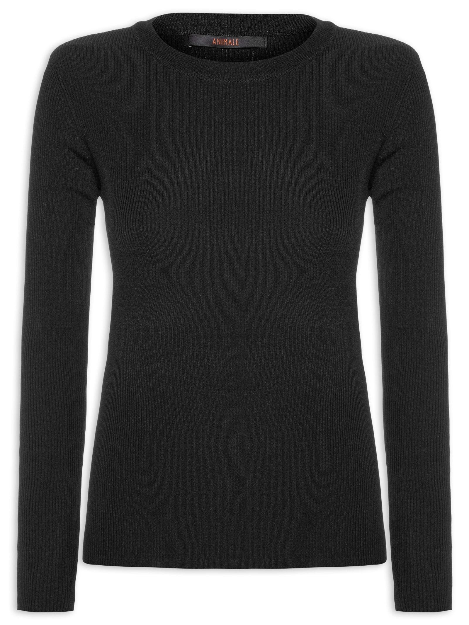 Blusa Ml Tricot Básico Canelado Preto  Animale