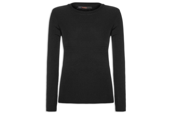 Blusa Ml Tricot Básico Canelado - Preto 