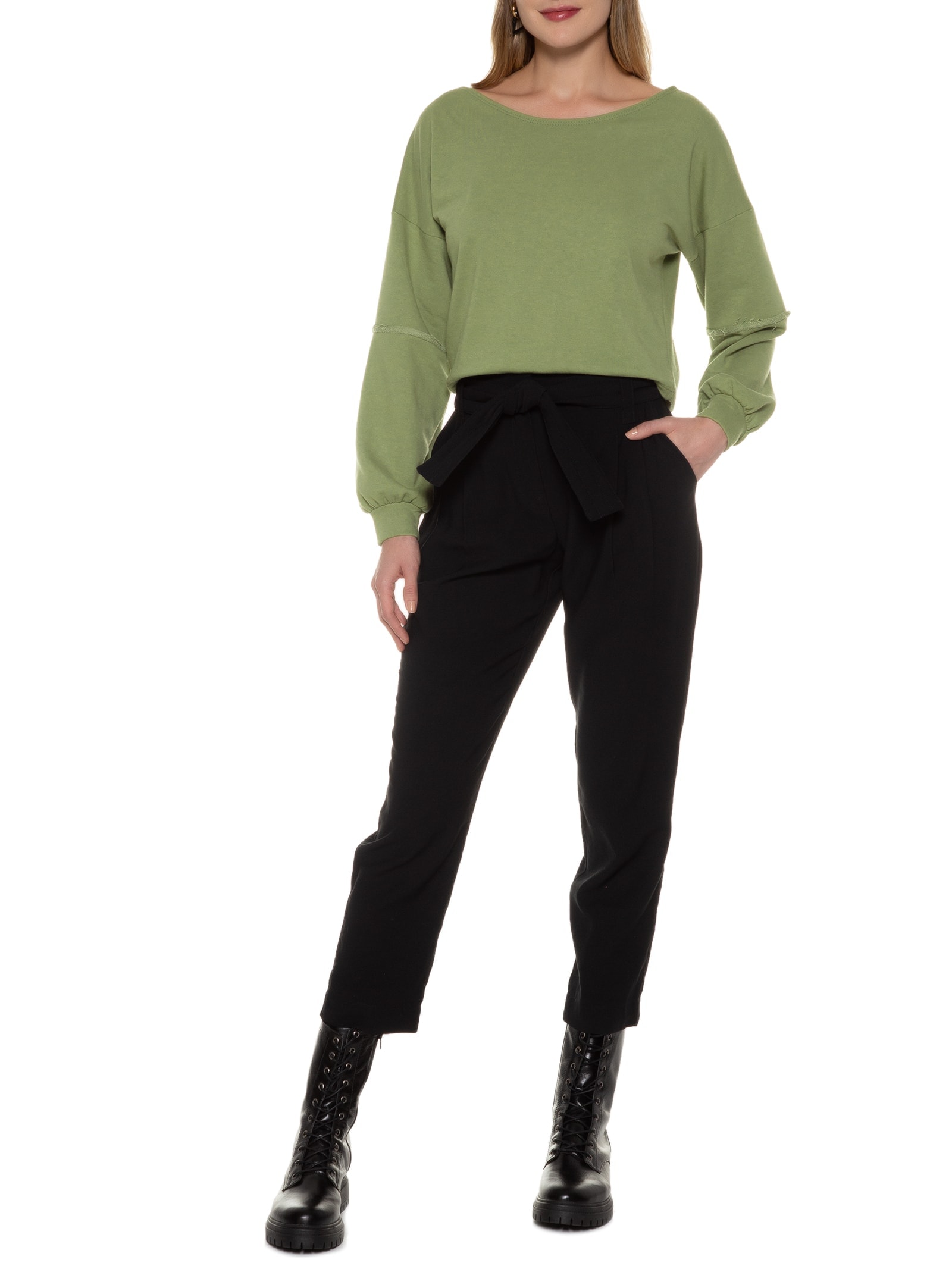 Blusa Moletom Costa Aberta Gola Canoa Verde Basiq