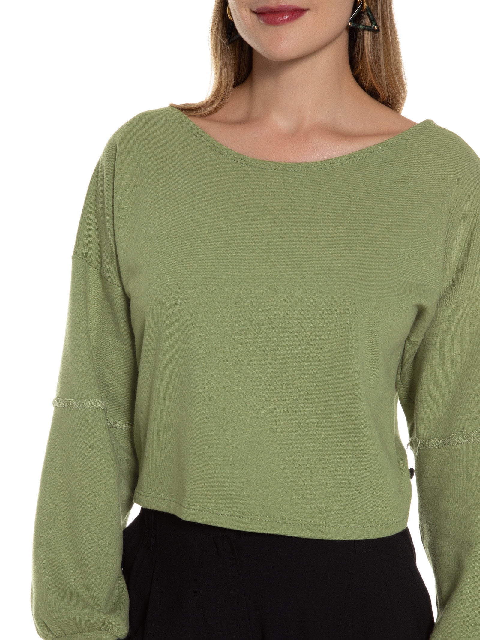 Blusa Moletom Costa Aberta Gola Canoa Verde Basiq