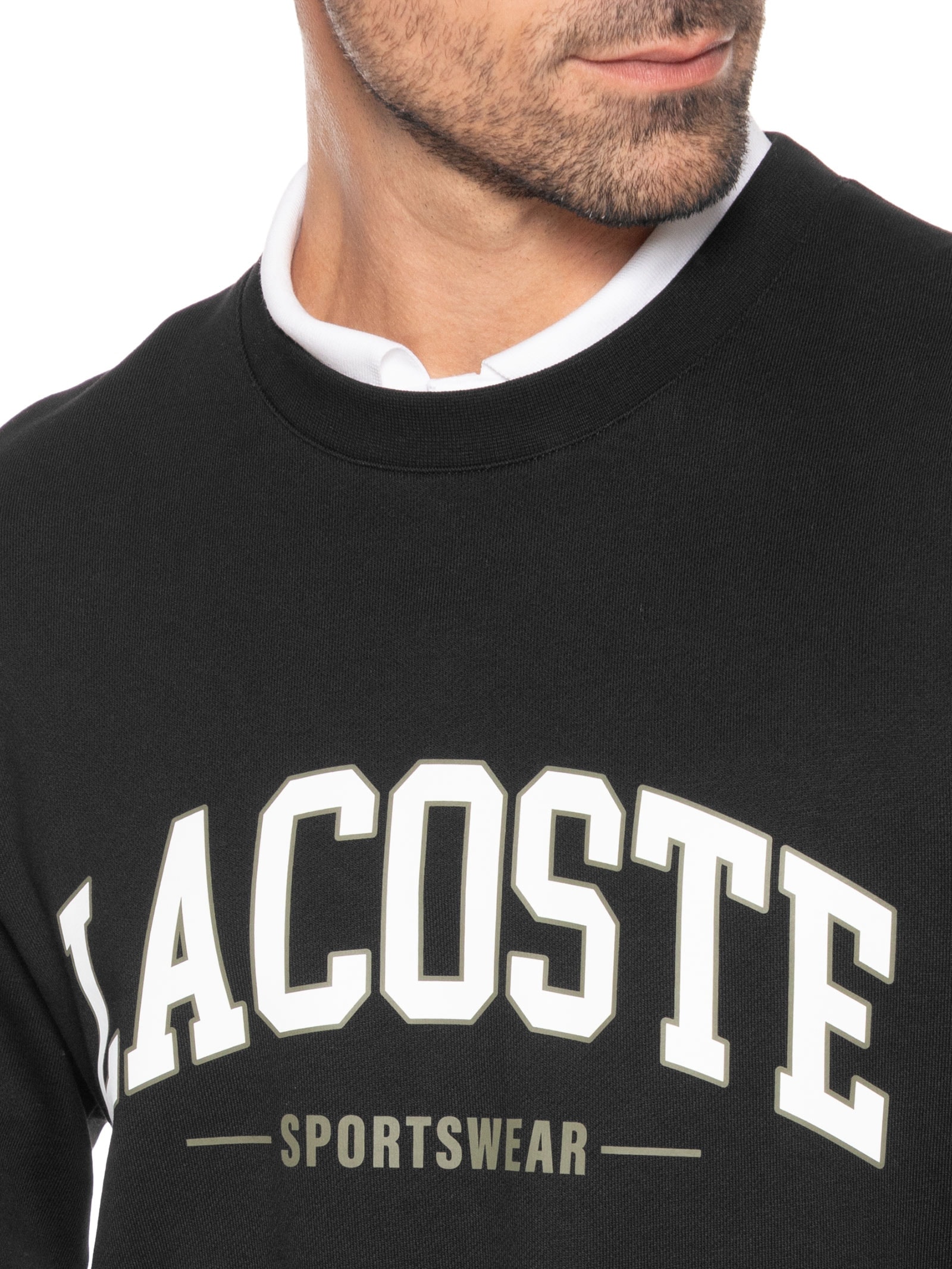 Blusa Moletom Masculina Gola Careca Sem Capuz Preto Lacoste