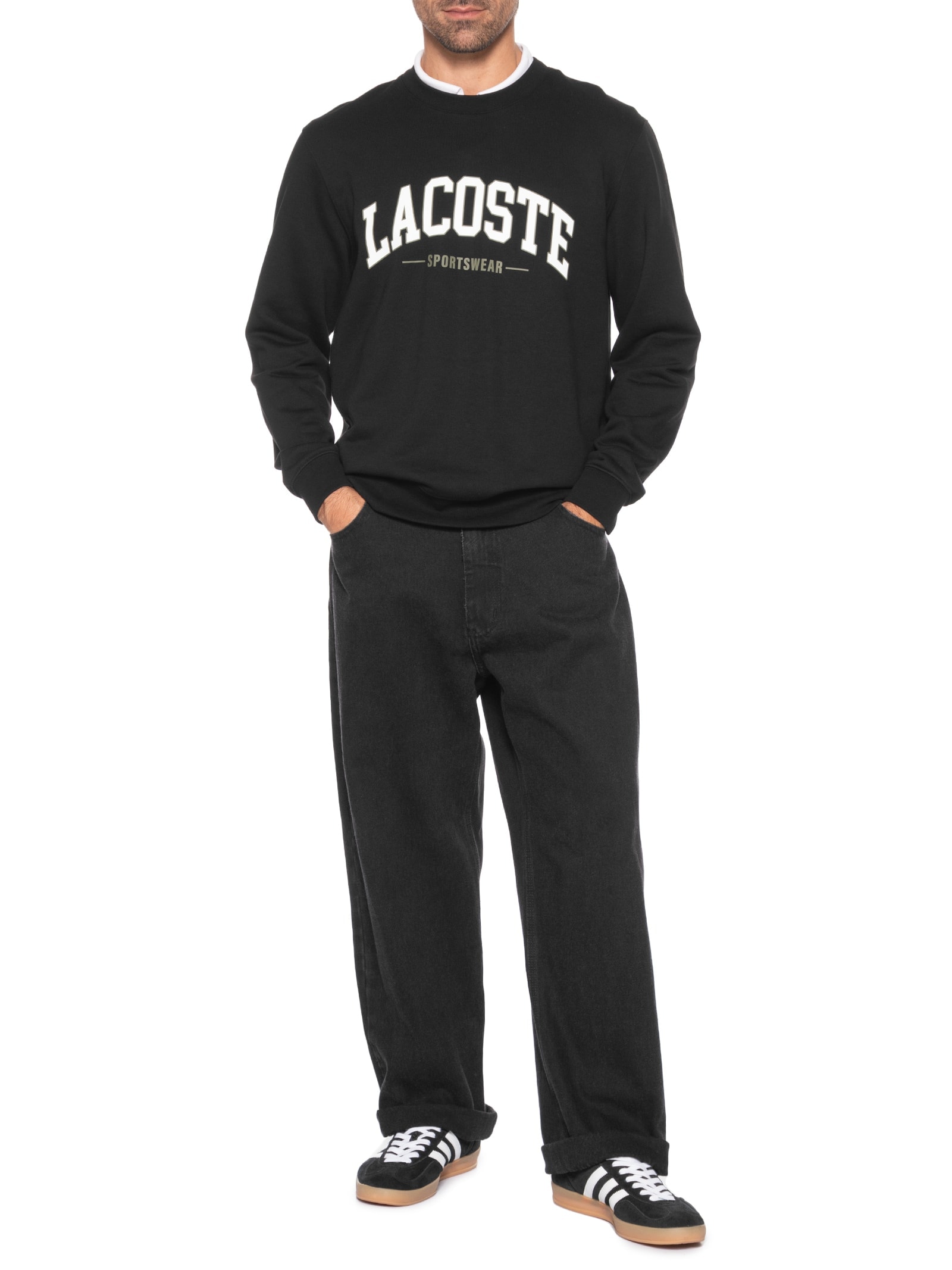 Blusa Moletom Masculina Gola Careca Sem Capuz Preto Lacoste