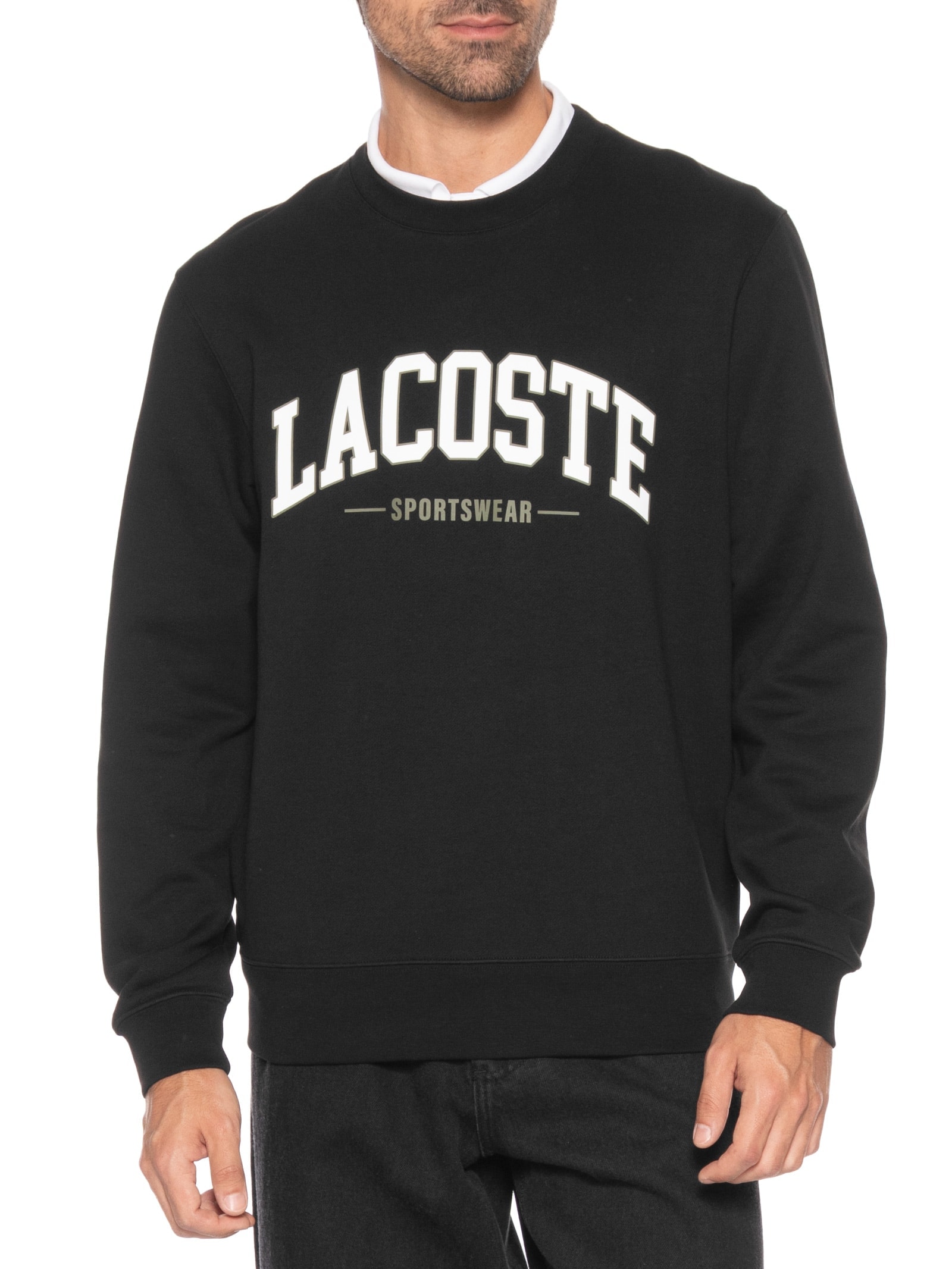 Blusa Moletom Masculina Gola Careca Sem Capuz Preto Lacoste