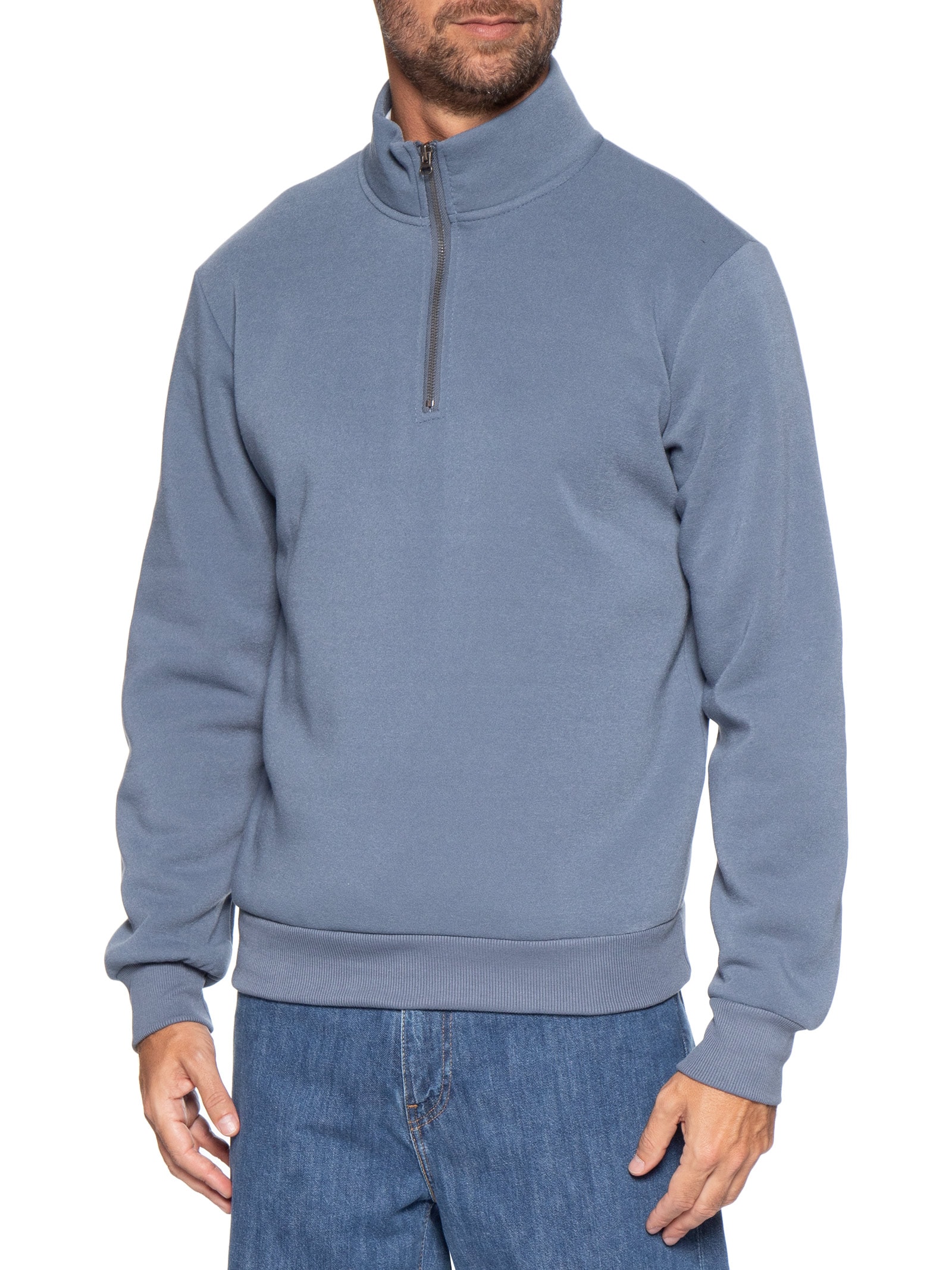 Blusa Moletom Masculina Meio Zíper Azul Basiq Men