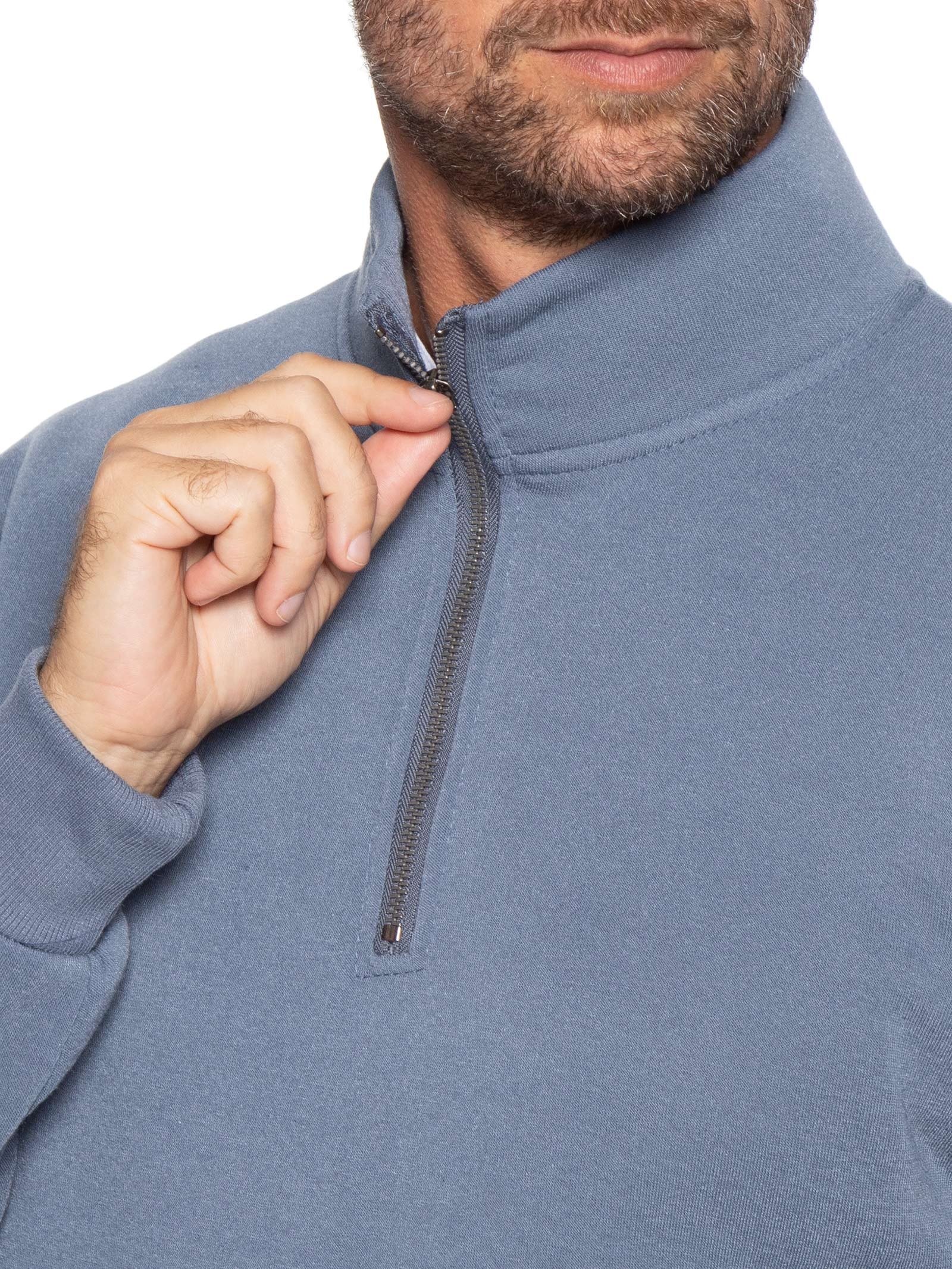 Blusa Moletom Masculina Meio Zíper Azul Basiq Men