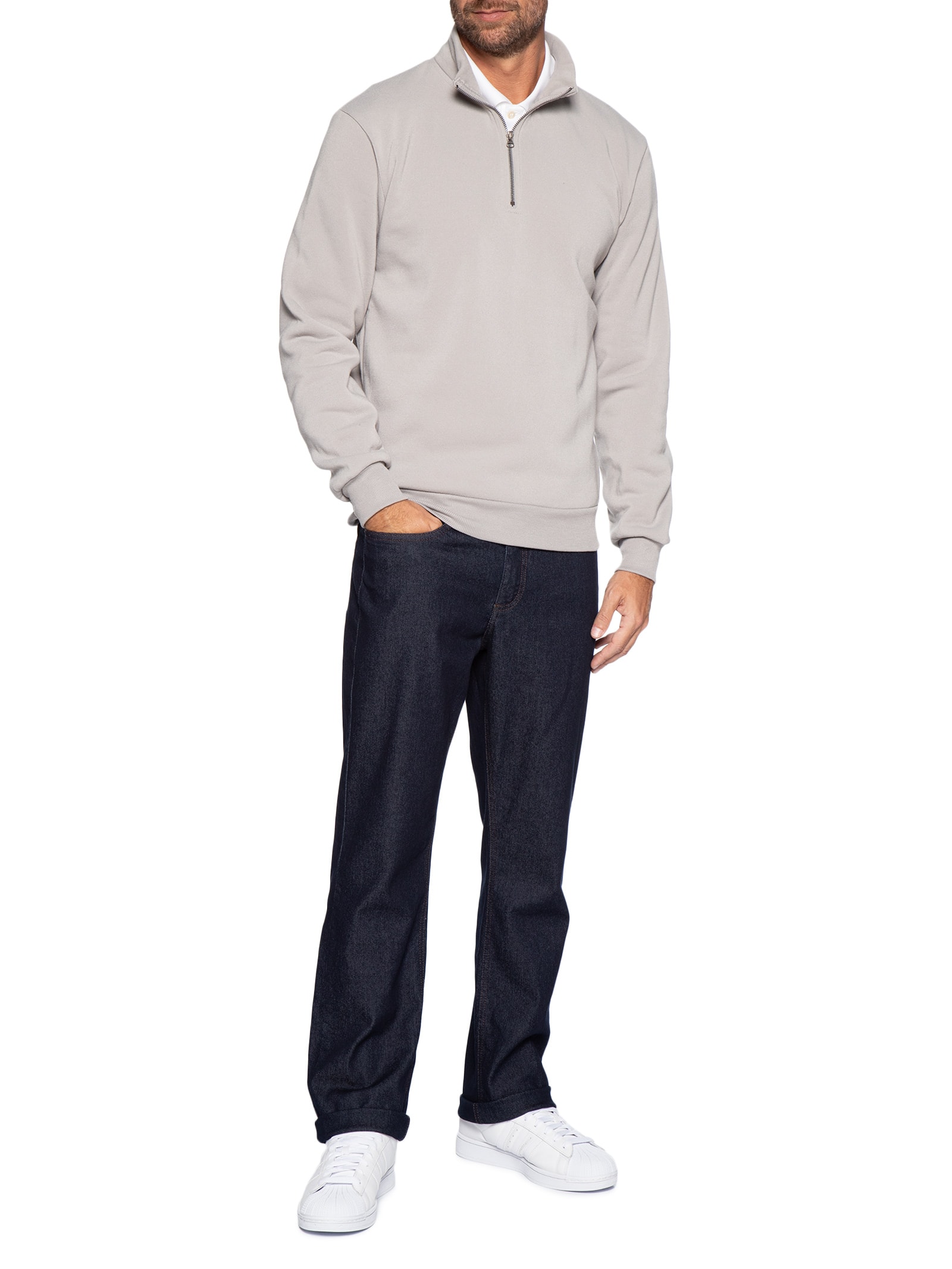 Blusa Moletom Masculino Meio Zíper Cinza Basiq Men