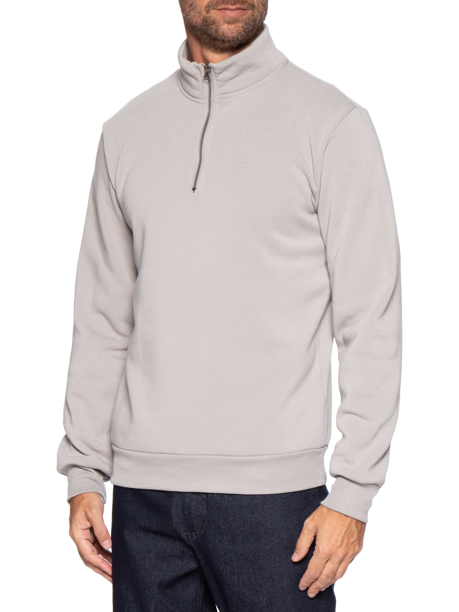 Blusa Moletom Masculino Meio Zíper Cinza Basiq Men