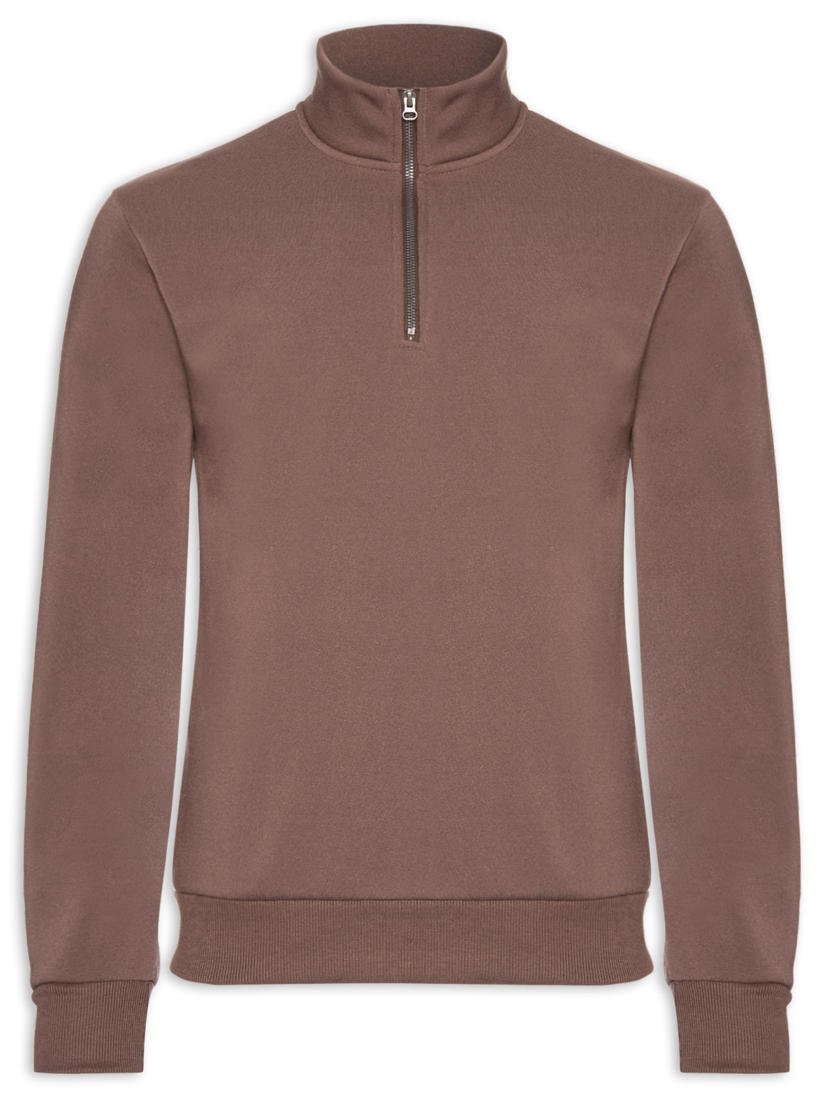 Blusa Moletom Masculino Meio Zíper Marrom Basiq Men