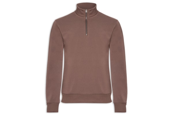 Blusa Moletom Masculino Meio Zíper - Marrom