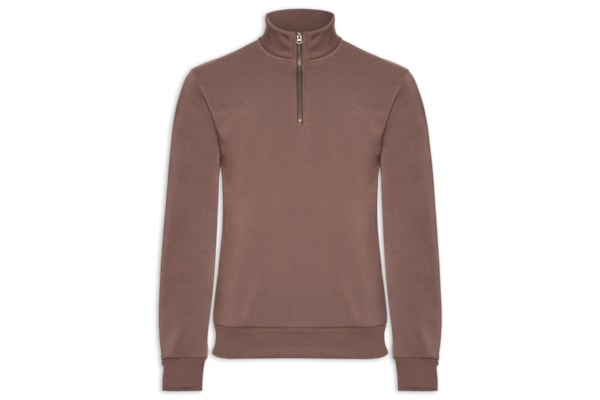 Blusa Moletom Masculino Meio Zíper - Marrom