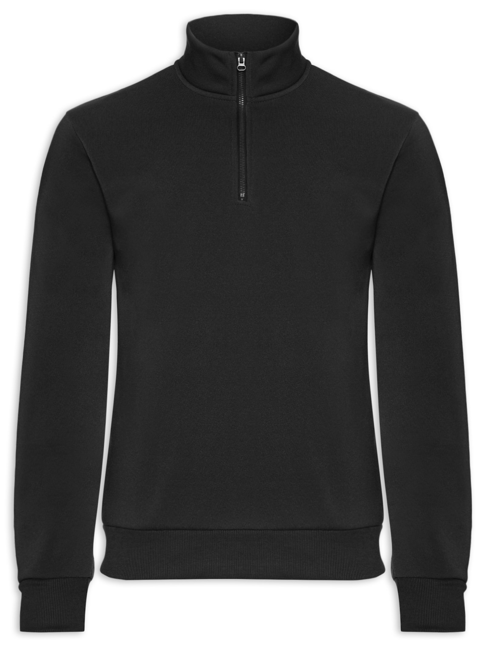 Blusa Moletom Masculino Meio Zíper Preto Basiq Men