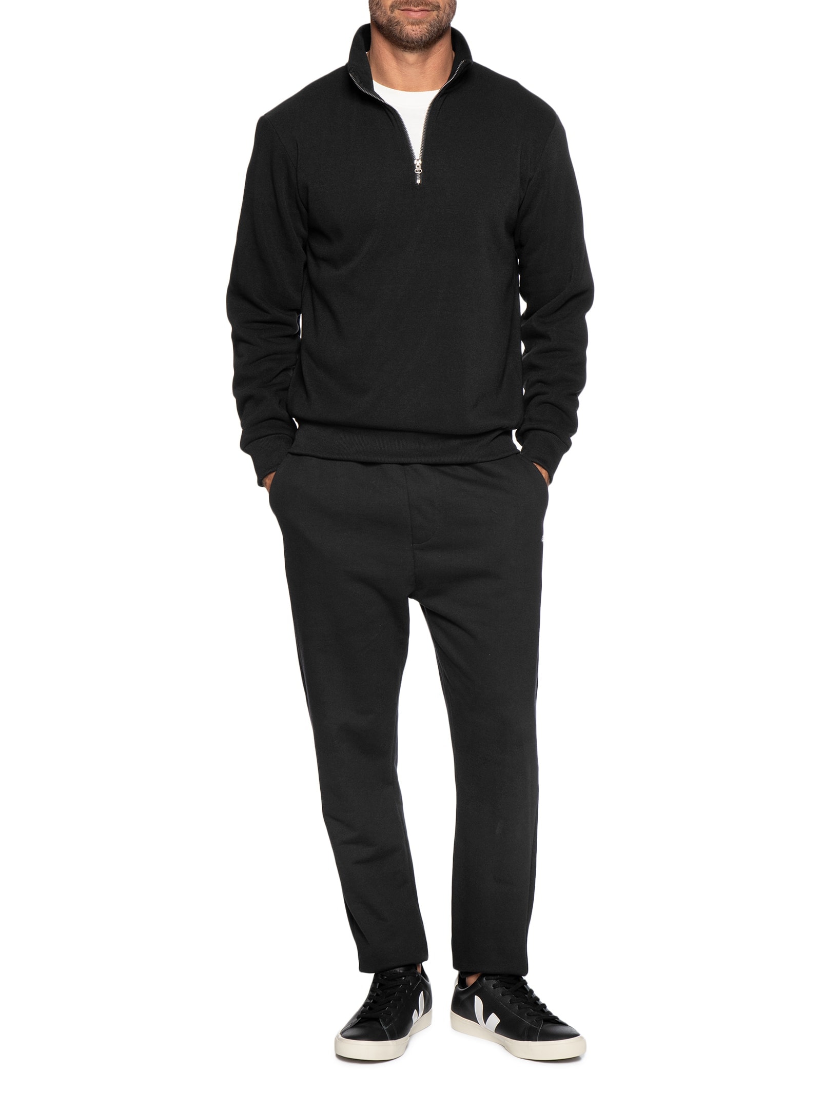 Blusa Moletom Masculino Meio Zíper Preto Basiq Men