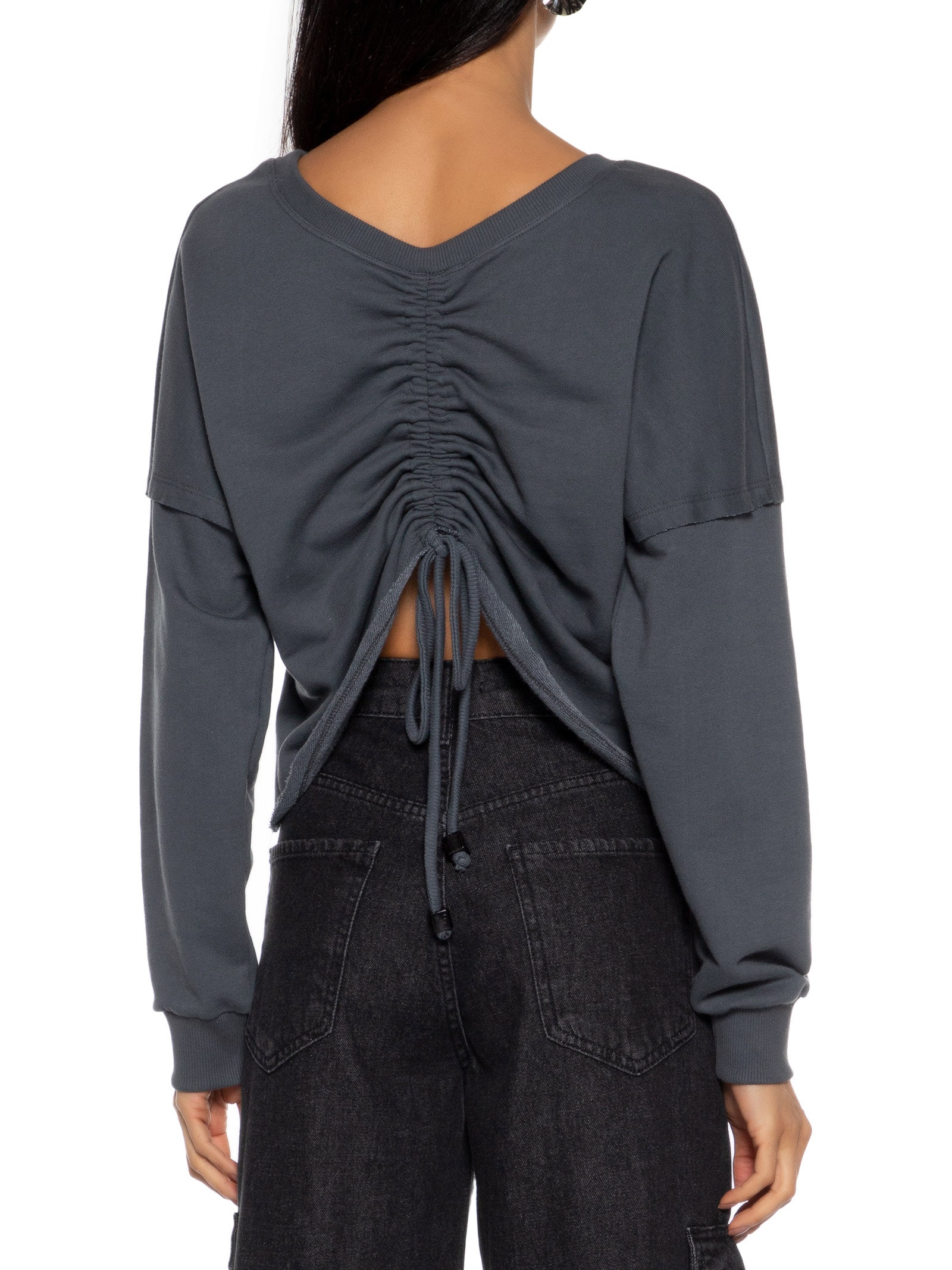 Blusa Moletom Repuxado Costas Cinza Market 33