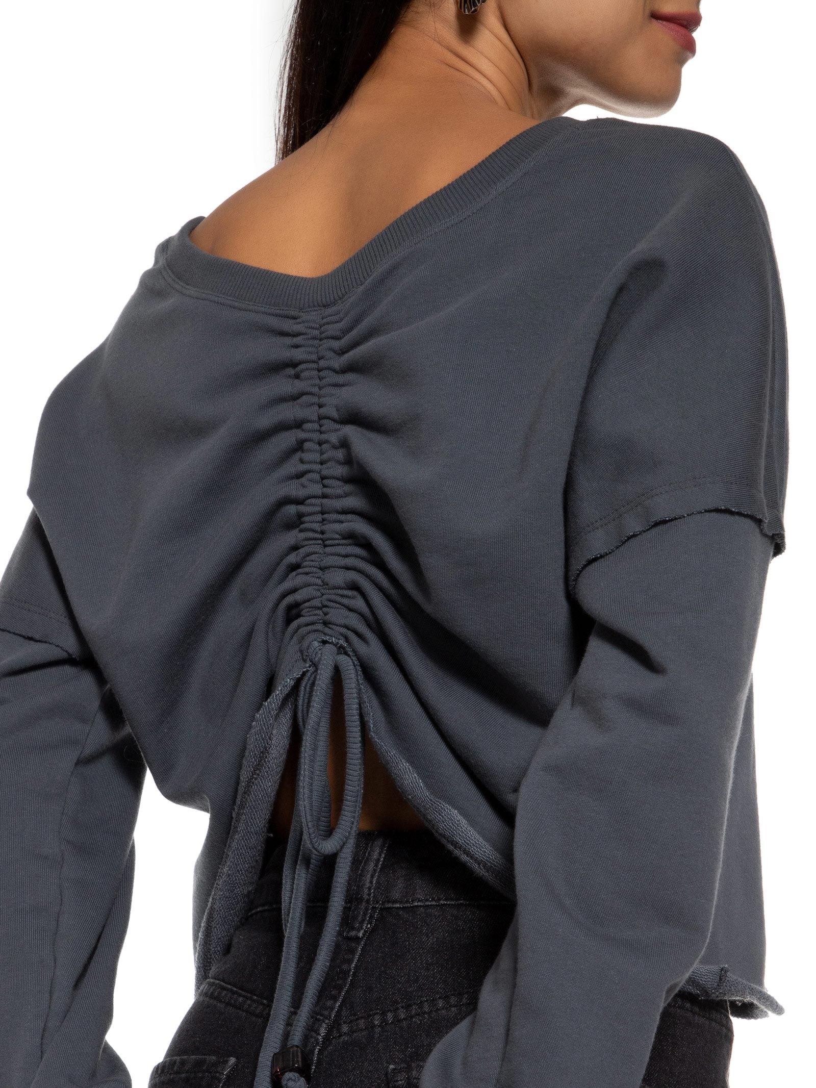 Blusa Moletom Repuxado Costas Cinza Market 33