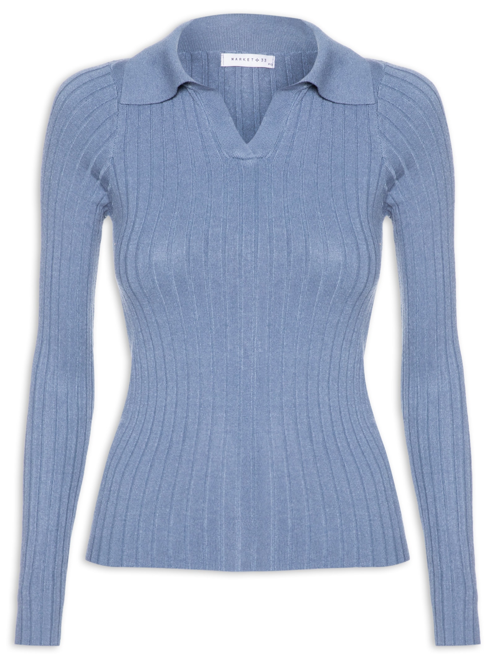 Blusa Polo Feminina Em Tricot Azul Market 33