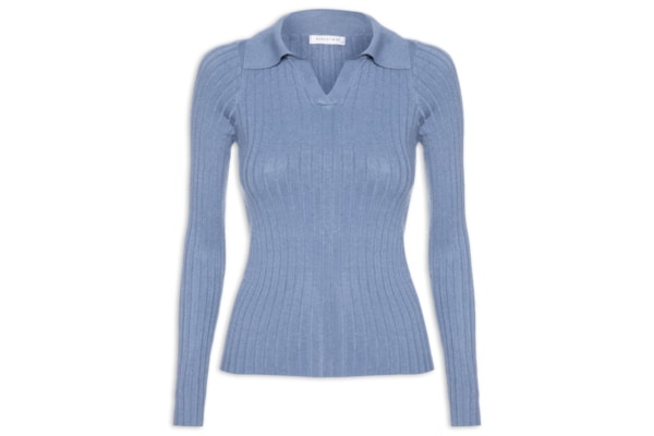Blusa Polo Feminina Em Tricot - Azul