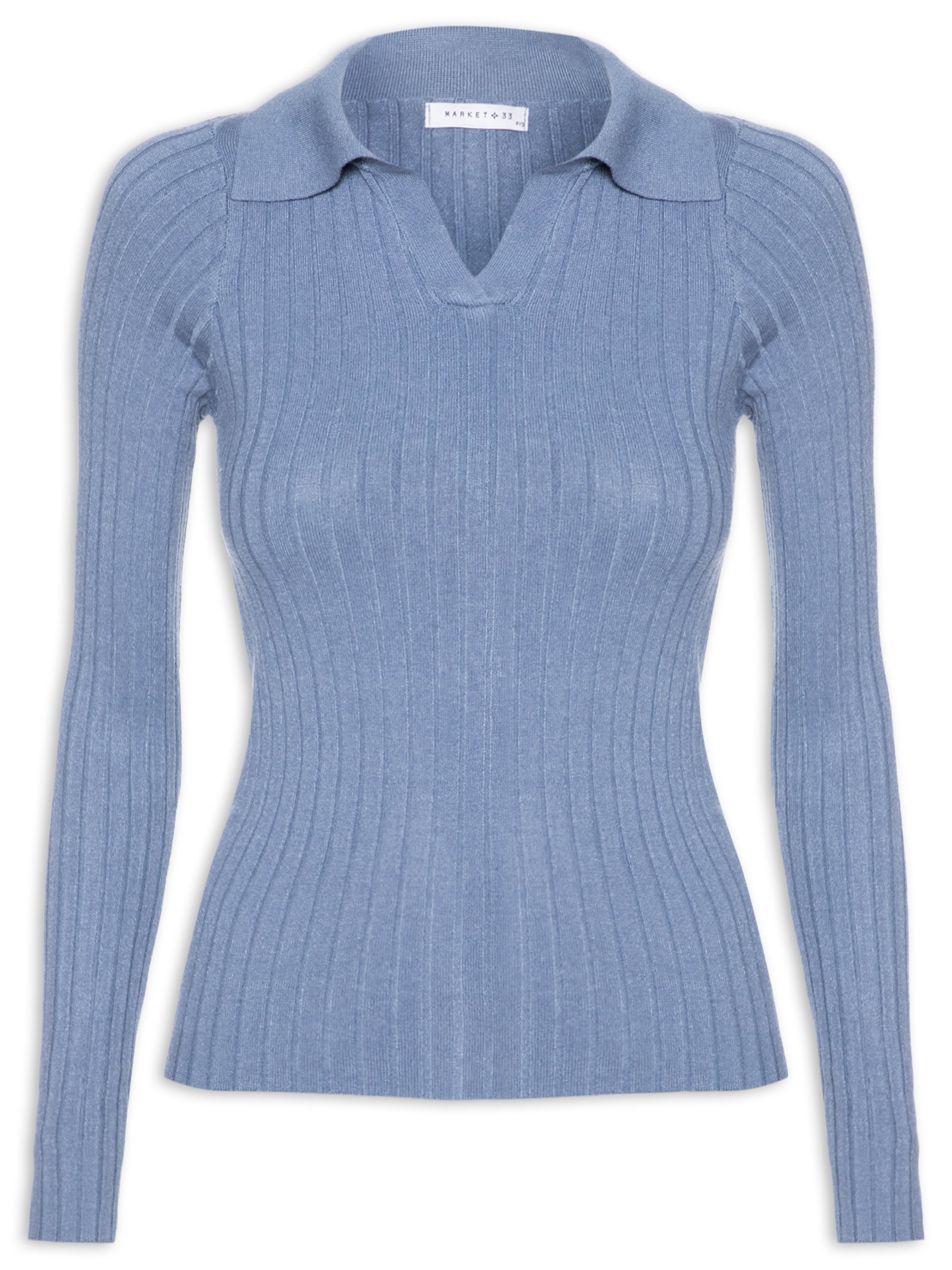 Blusa Polo Feminina Em Tricot Azul Market 33