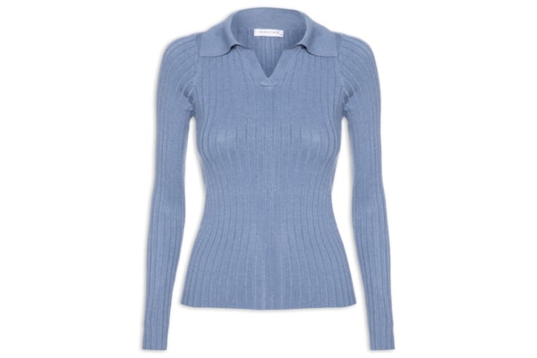 Blusa Polo Feminina Em Tricot - Azul