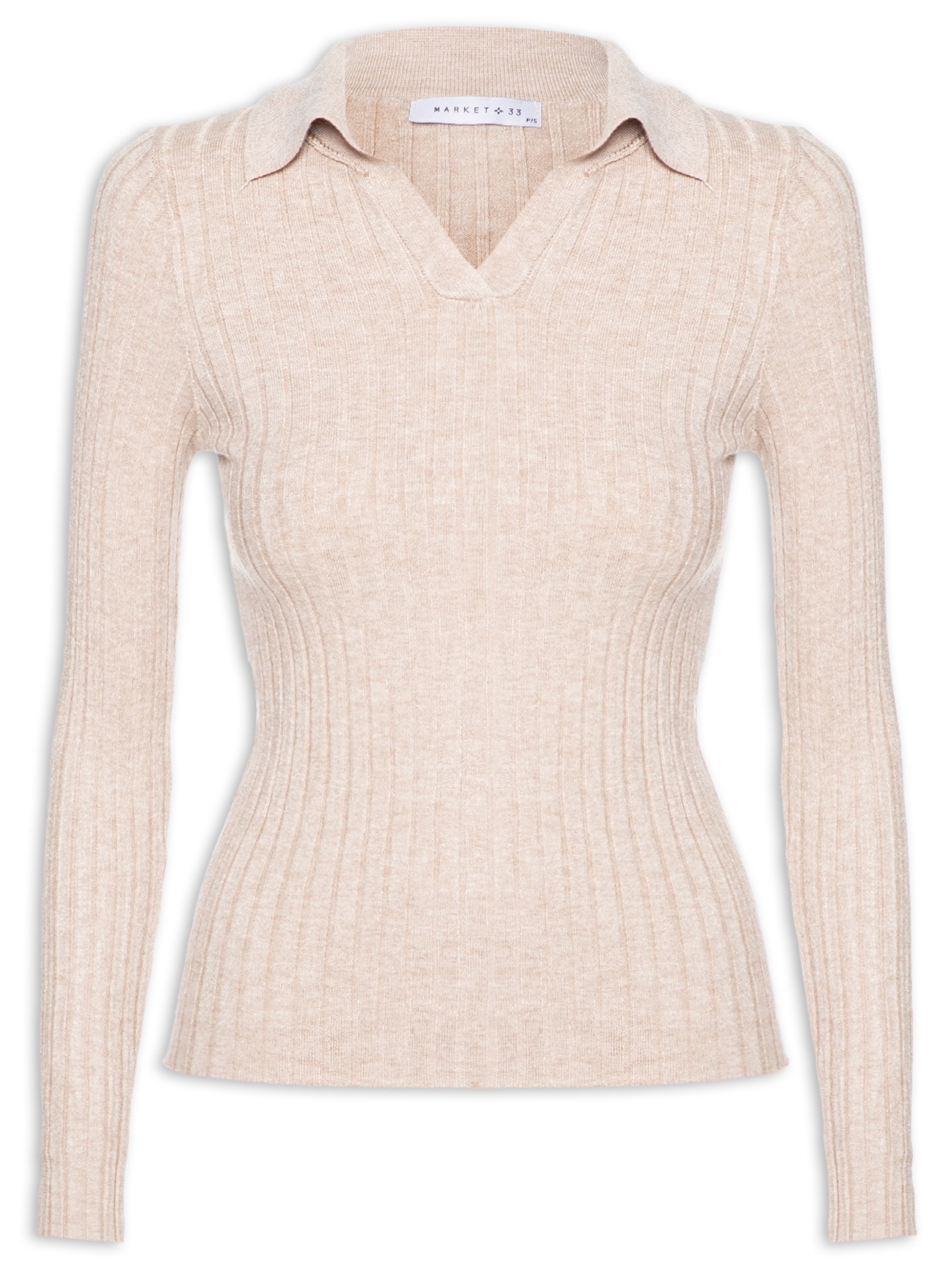 Blusa Polo Feminina Em Tricot Bege Market 33