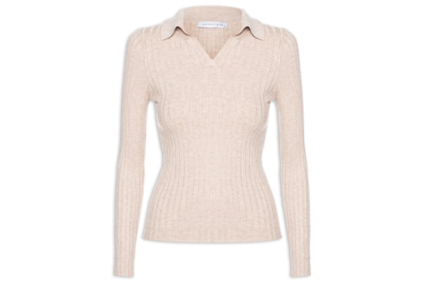 Blusa Polo Feminina Em Tricot - Bege