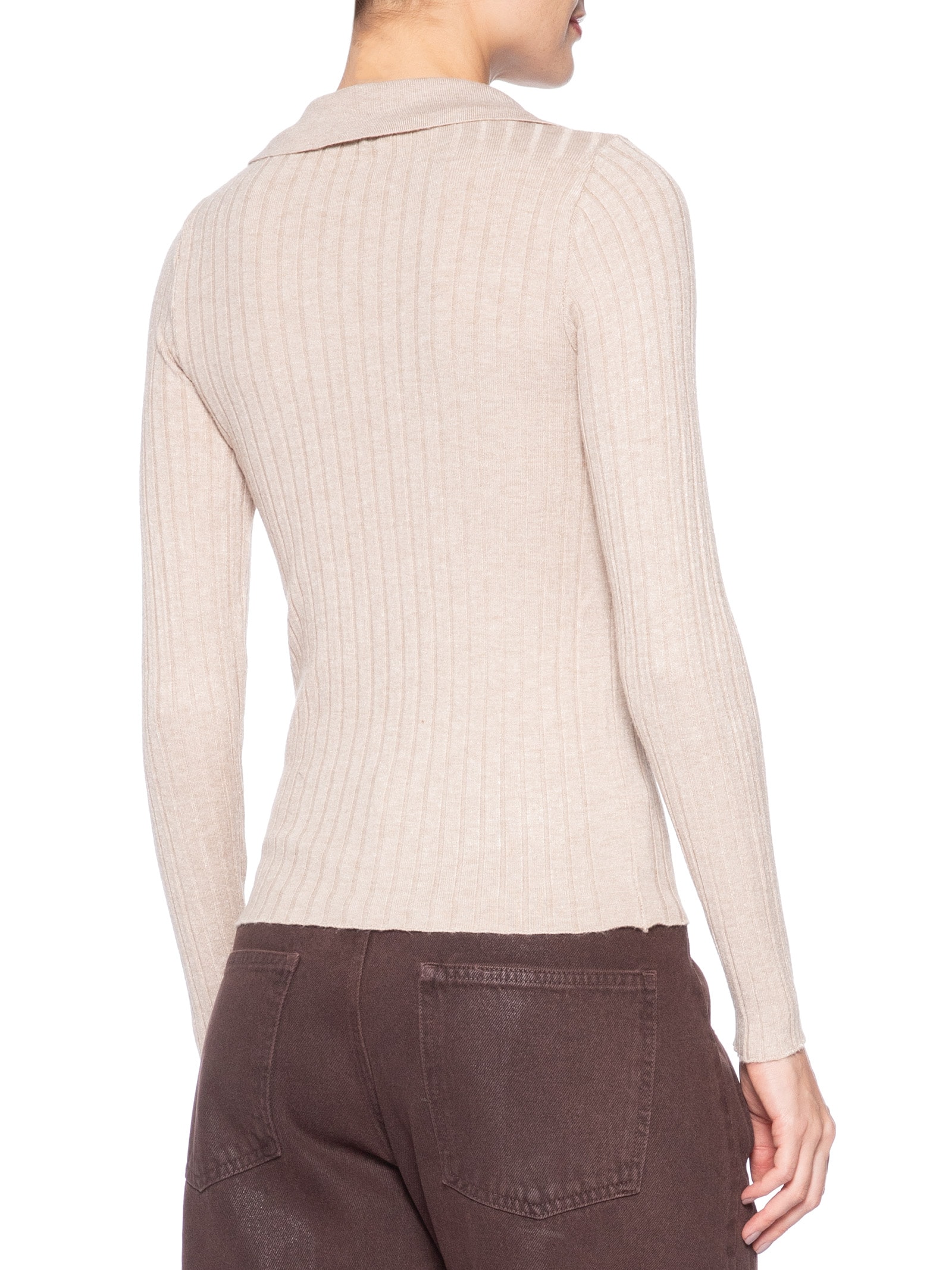 Blusa Polo Feminina Em Tricot Bege Market 33