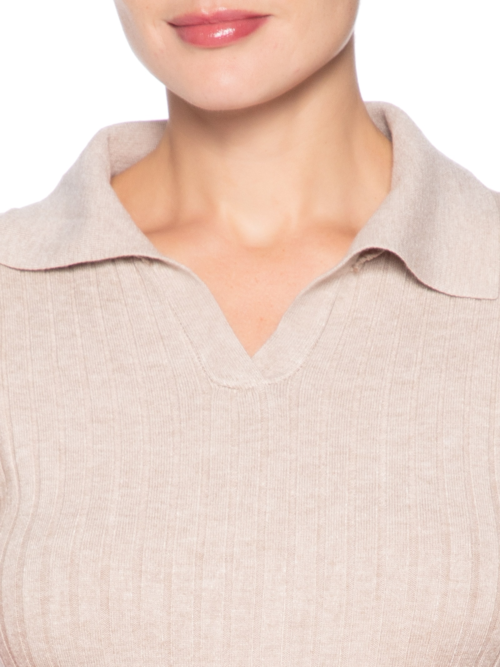 Blusa Polo Feminina Em Tricot Bege Market 33