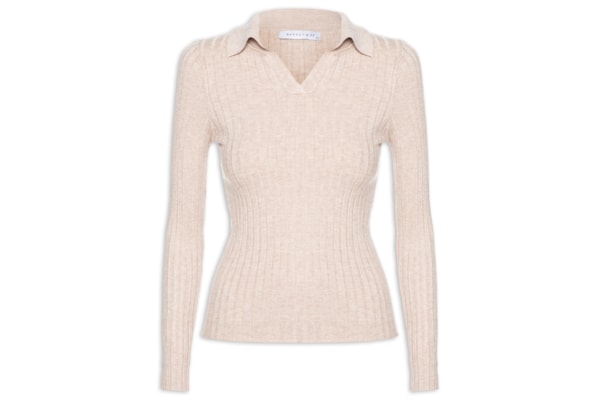 Blusa Polo Feminina Em Tricot - Bege