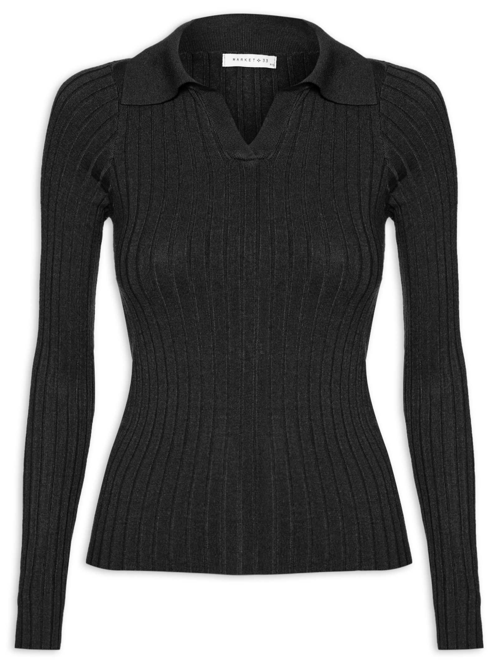 Blusa Polo Feminina Em Tricot Preto Market 33