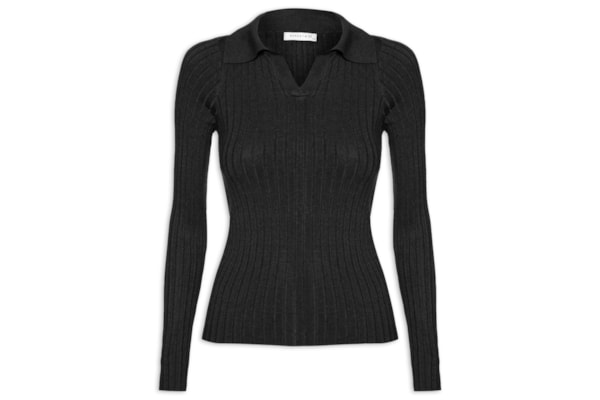 Blusa Polo Feminina Em Tricot - Preto