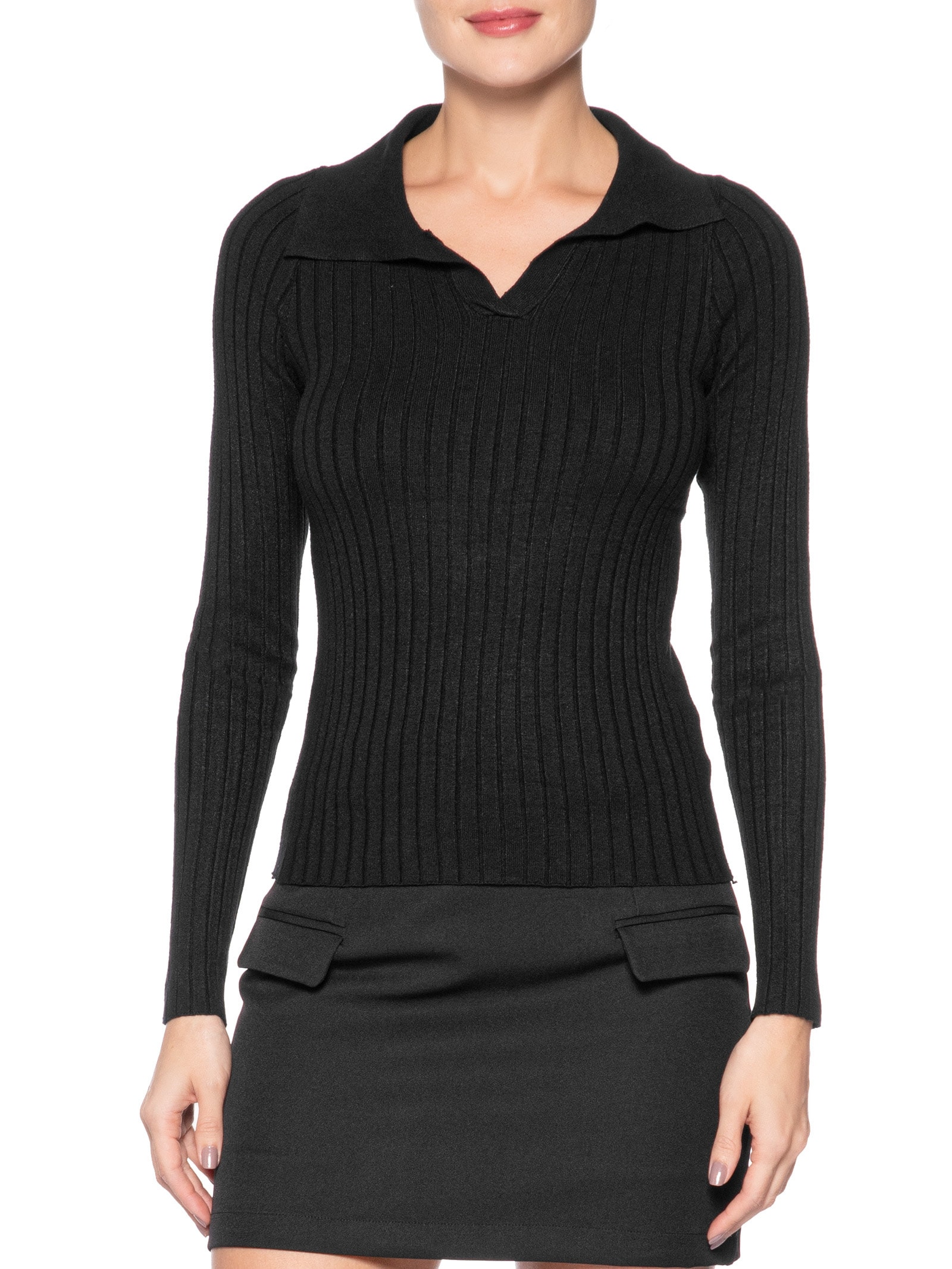 Blusa Polo Feminina Em Tricot Preto Market 33