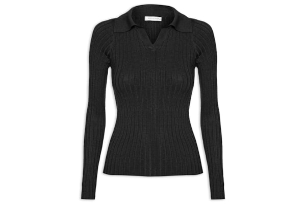 Blusa Polo Feminina Em Tricot - Preto