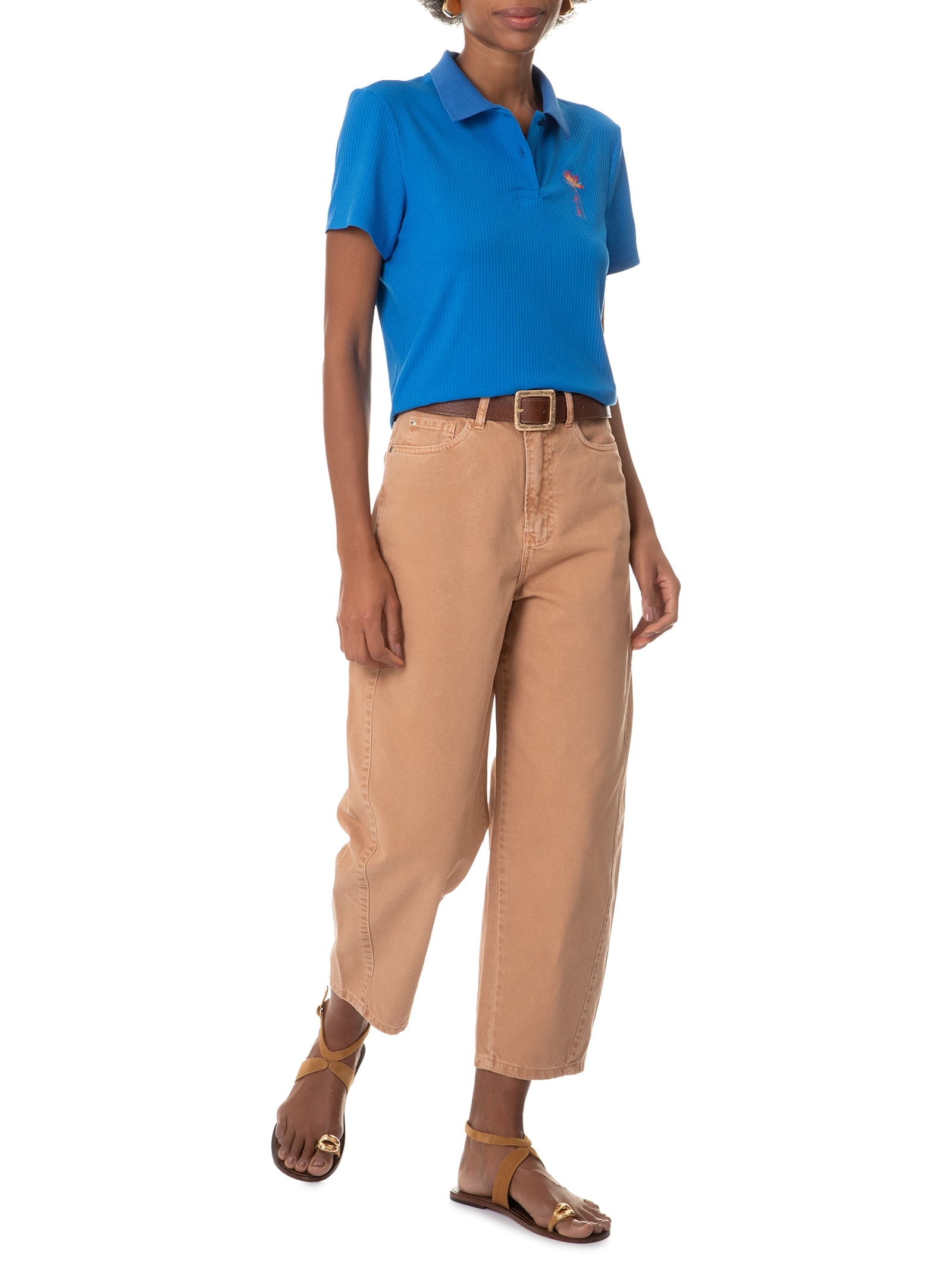 Blusa Polo Feminina Manga Curta Azul    Lez A Lez