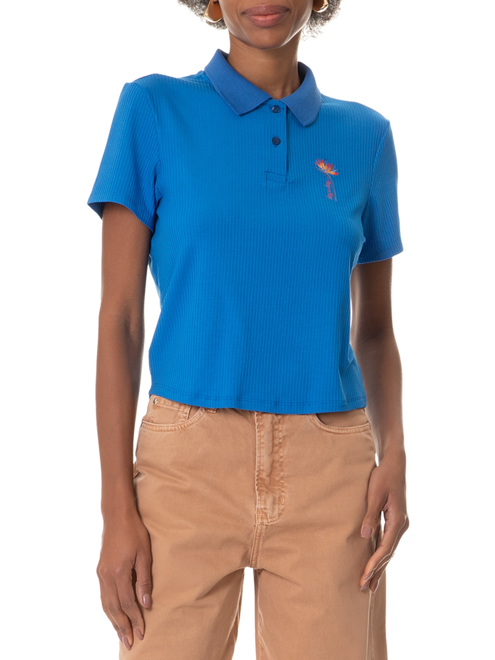 Blusa Polo Feminina Manga Curta Azul    Lez A Lez