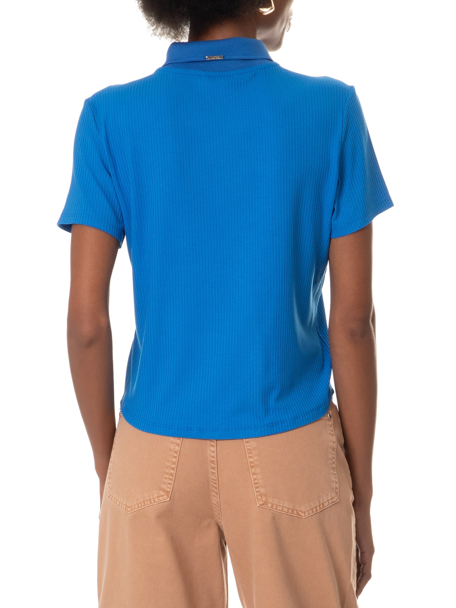 Blusa Polo Feminina Manga Curta Azul    Lez A Lez